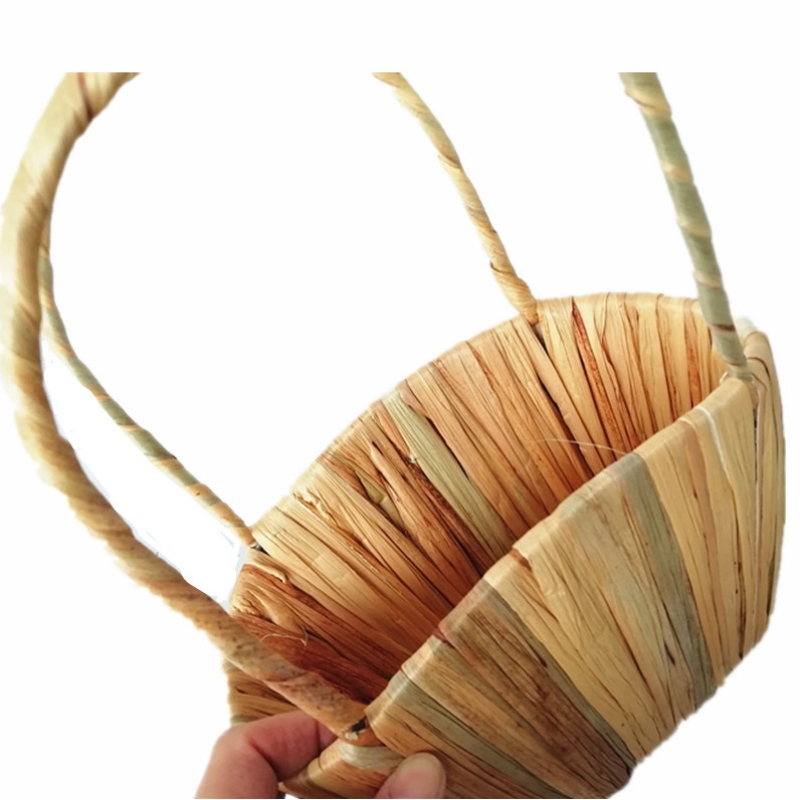 ハンドル付きストローフローラルバスケット