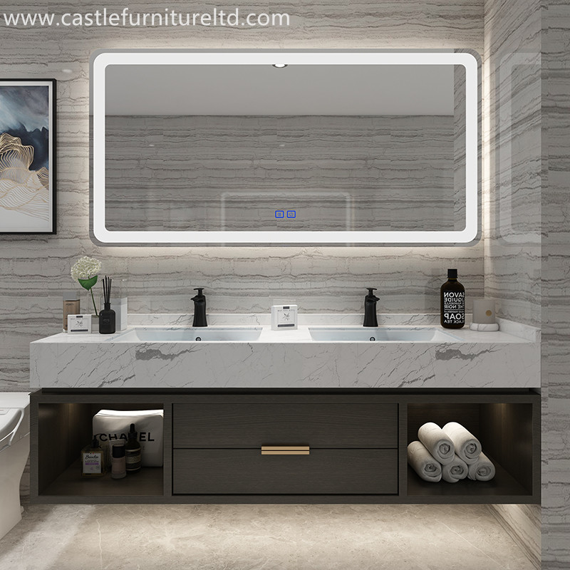 オークの浴室用キャビネットの組み合わせ北欧のシンプルな無垢材のキャビネットの浴室インテリジェントミラー浴室洗面うがいステージ大理石洗面台