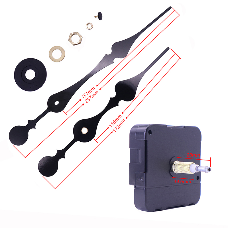 HR1688 23mmクォーツブラッククロックムーブメントと大きな時計の針