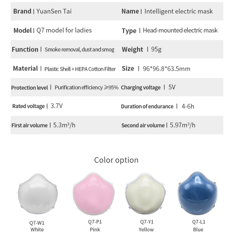 Q7スマート電気kn95マスク大人用アンチヘイズpm2.5covidウイルスダストアクティブカーボンHEPAフィルター