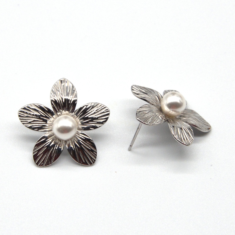 レディースウェディングパールピアスレディースフラワーステンレススチールピアスベストギフト中国ルイファンバオジュエリーファクトリー