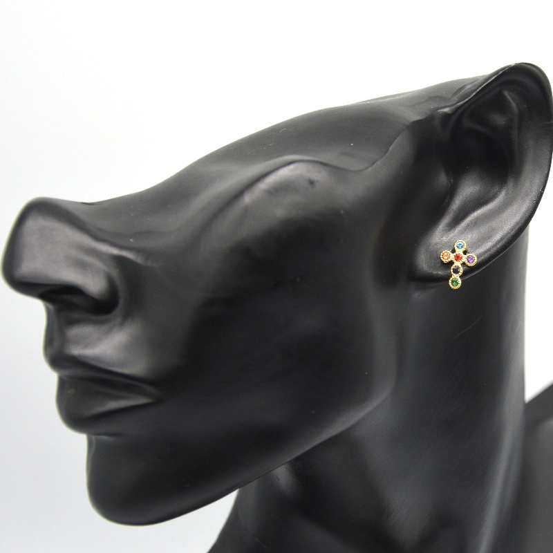 レディースクロスキュービックジルコニアミニパヴェクロスピアス中国ルイファンバオジュエリー加工工場