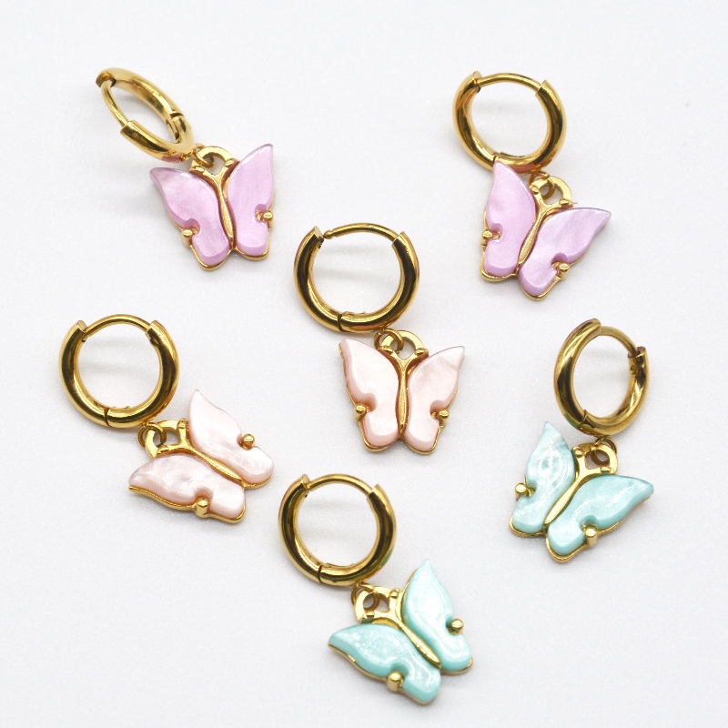 女性蝶イヤリング、カラフルな蝶の宝石、女性金メッキのイヤリング