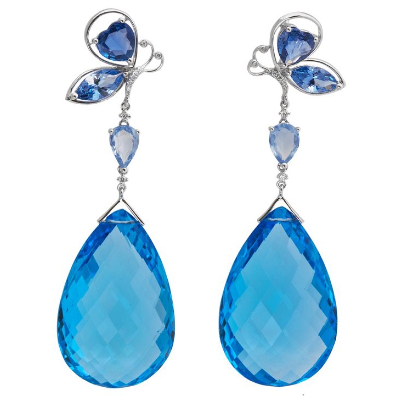 925スターリングシルバーバタフライペンダントイヤリングクローセッティング職人技中国ルイファンバオジュエリー加工工場