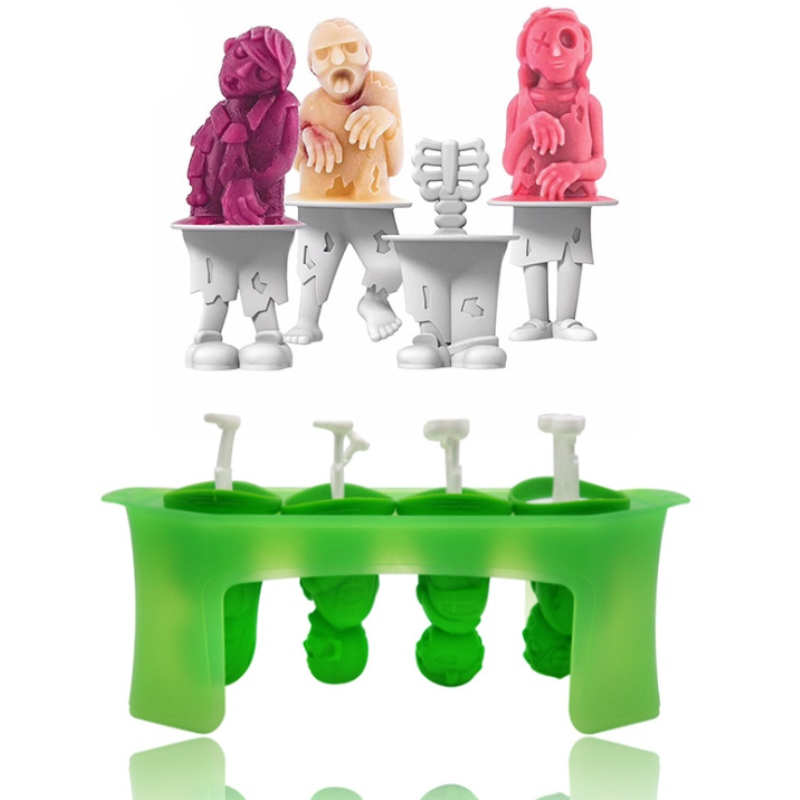 新しい頭蓋骨アイスクリームモデルワイルドマンゾンビモデルシリコーンアイスキャンディーブラケット付きDIYハンドヘルドアイスクリーム型