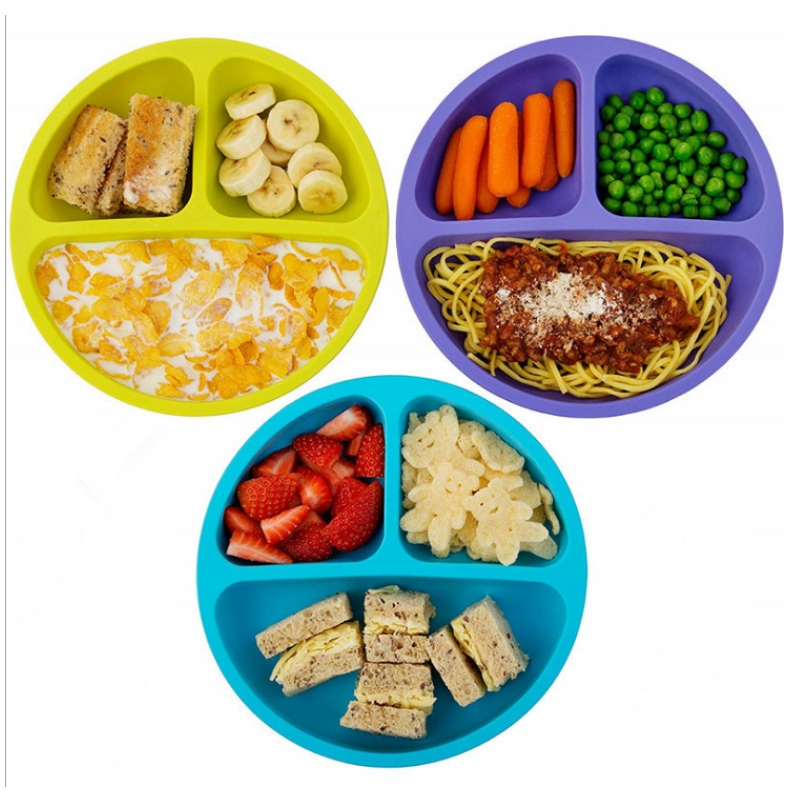 シリコン一体型ラウンドスマイルフェイスプレートシリコン子供用ボウルとプレート