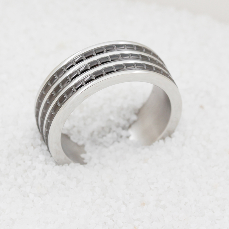 メンズステンレススチールツートーンブラックメッキリング