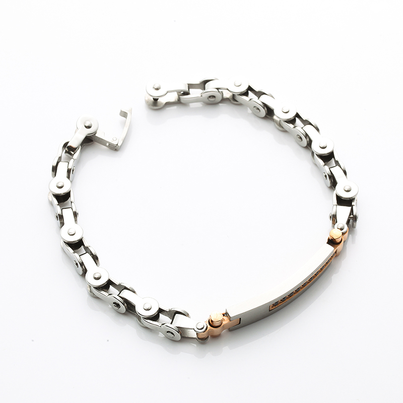 ツートンカラー18KローズゴールドメッキステンレススチールブレスレットCNCCZストーンファッションブレスレット