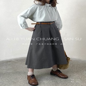 ゆったりとしたデザインミニマリストストレートスタイルカジュアル無地のコットンとリネンの特大カスタムミディスカート16532