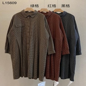 ルーズフィッティングデザインミニマイザスタイリッシュカジュアルソリッドカラー印刷カラーコットンとリネン特大カスタム15609シャツドレス