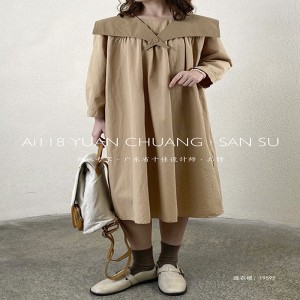 ゆったりとしたデザインミニマリストスタイリッシュカジュアル無地プリントカラーコットンとリネン特大のカスタム19595シャツドレス