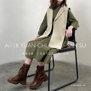 ゆったりとしたデザインミニマリストスタイリッシュカジュアル無地プリントカラーコットンとリネン特大カスタム19598シャツドレス+チョッキ