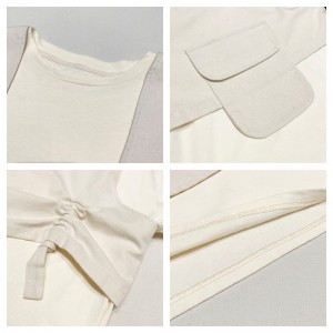 ゆったりとしたデザインミニマリストラウンドカラースタイルステッチスリーブスタイルカジュアル無地のコットンとリネン特大のカスタム19527Tシャツ+チョッキ