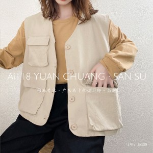 ゆったりとしたデザインミニマリストスタイリッシュカジュアルベスト無地のコットンとリネンの特大カスタム18539チョッキ