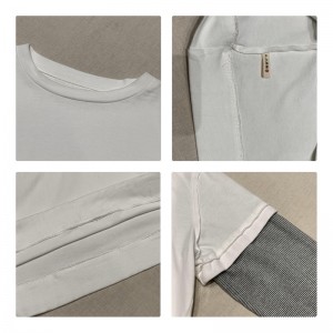 ゆったりしたデザイン・ミニマリスト丸襟スタイルステッチされたスリーブ・スタイルのカジュアルなソリッド・コットンとリネン・オーバーサイズカスタム