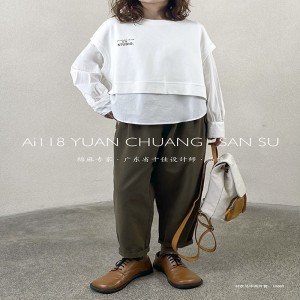 ルーズフィッティングデザインミニマイティスタイリッシュカジュアルソリッドカラーストライプ特大カスタム19600ラウンドカラーシャツ+ウエストストッキング