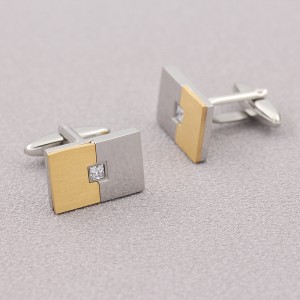 ステンレススチール刻印可能なツートンカラーの18Kゴールドカフリンクス、キュービックジルコニアストーン