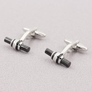 ギフト用ステンレススチールメンズツートンブラックメッキカフリンクス