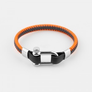 編組レザーブレスレット女性ブレスレットステンレススチールバンド