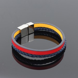 ファッションレザージュエリー本革ブレスレット多層編組レザーバングルステンレス鋼