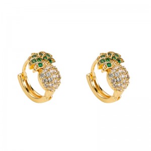 春と夏の新しいヨーロッパとアメリカのクロスボーダーソースパイナップル形のイヤリング女性の銅マイクロインレイドジルコン韓国かわいい単純なイヤリング