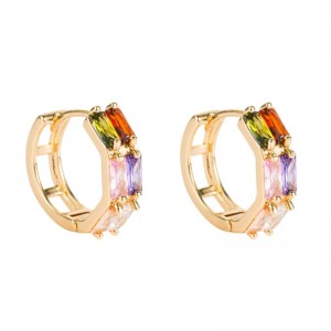 クロスボーダーソースの外国貿易幾何学的な二重列ジルコンのイヤリング女性の銅のマイクロインレイドカラージルコニウムヒップホップイヤリングイヤリング卸売