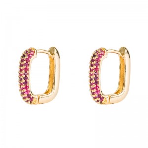 イントレインボーシリーズヨーロッパとアメリカンスタイルの女性イヤリング幾何学銅金メッキマイクロインレイドカラフルなジルコンヒップホップイヤリング