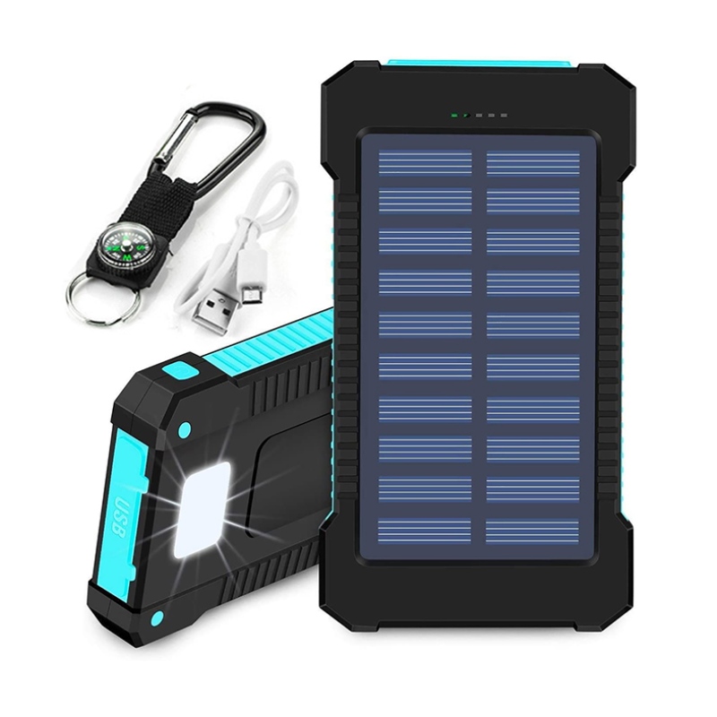 ソーラーパワーバンクデュアルUSBパワーバンク20000mAh防水充電器の外部携帯用太陽電池パネルLEDライト