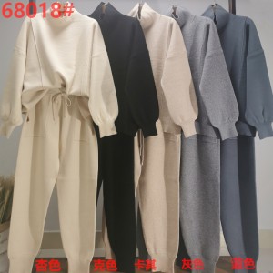 カジュアルファッショントレンド汎用ニットハイネックツーピーススーツ68018#