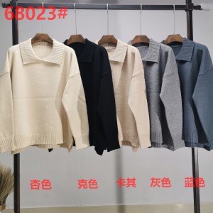 ゆったりとスタイリッシュなシンプルなニットラペルシングルトップ68023#