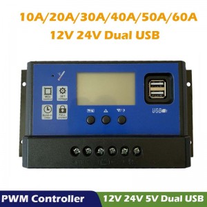 PWM太陽充電器コントローラ60A 50A 40A 20A 10A 12V 24V充電器LCDデュアルUSBソーラーパネルレギュレータ最大50V PV入力