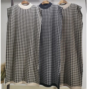 ファッショナブルなカジュアルなシンプルなウールのセーター千の鳥のケース半分の高カラーベストドレス69065#