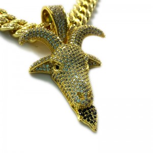 ジルコンソリッドディアヘッドヒップホップネックレス