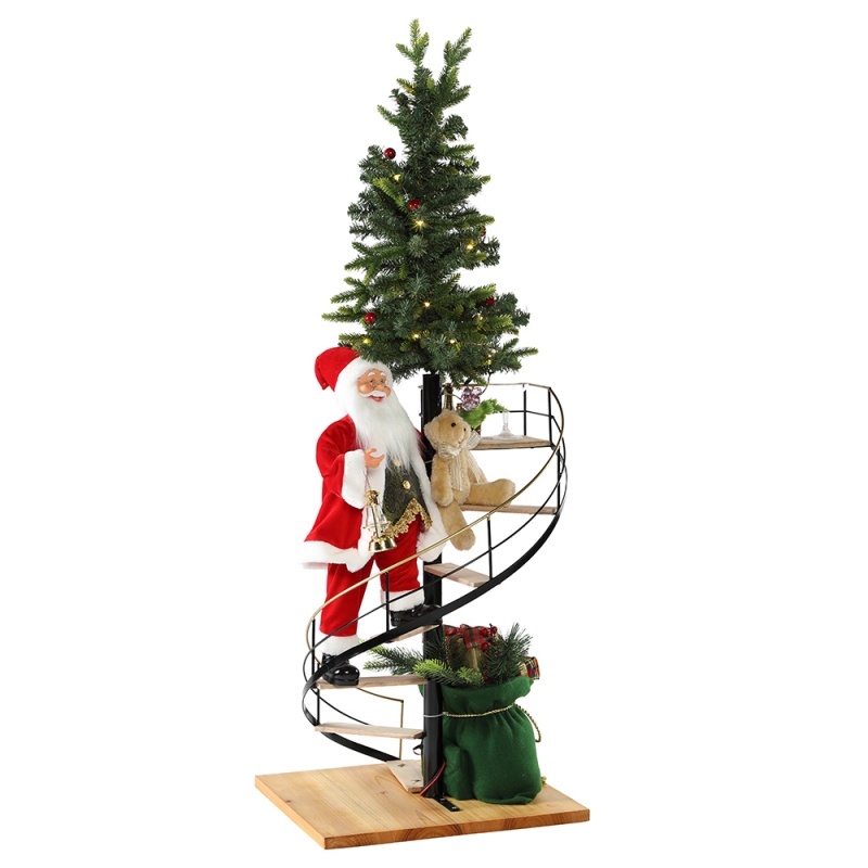 60cmのクリスマスの階段サンタクロース照明音楽飾り装飾祭の休日の置物コレクション伝統的なコレクション