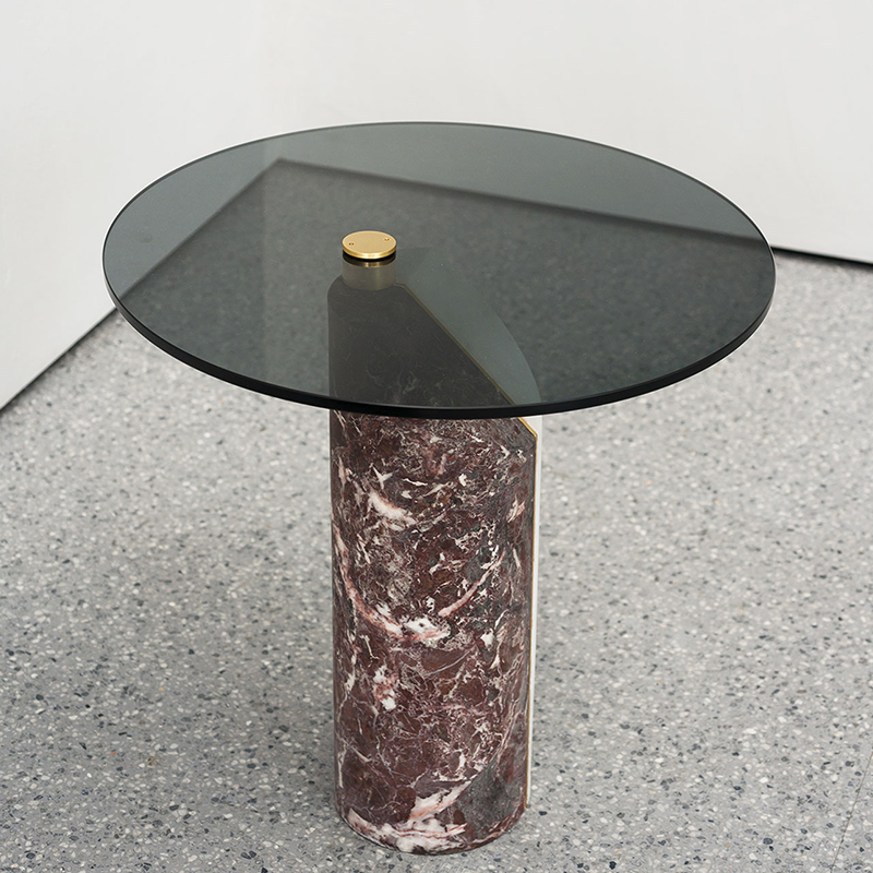イタリアのデザインの強化されたガラスのコーヒーテーブルのモダンな大理石の台紙の丸い側のテーブルのためのリビングルームの家具