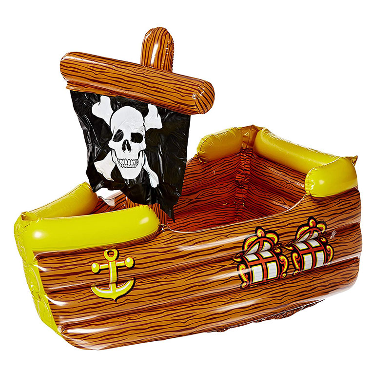 クロスボーンの国旗、装飾的なパーティーの飲み物のクーラーのおもちゃの膨脹可能なポリ塩化ビニールの茶色と黄色の海賊船