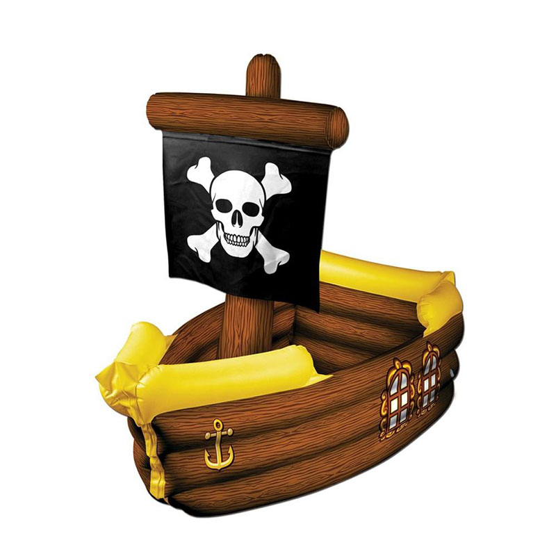 クロスボーンの国旗、装飾的なパーティーの飲み物のクーラーのおもちゃの膨脹可能なポリ塩化ビニールの茶色と黄色の海賊船