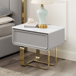 フレンチゴールドステンレススチールレッグナイトスタンドラグジュアリーナチュラルマーブルベッドサイドテーブルキャビネット