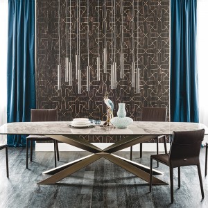 イタリアのデザイン金属脚長いモダンな長方形の焼結石ダイニングテーブル10シーター