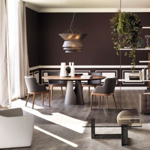 北欧の宇宙貯蓄鋼台の台座ウォールナットソリッドウッドラウンドダイニングテーブルセット6シーター