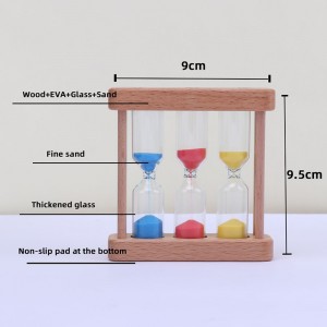 工場はカスタマイズできます3インチの砂時計ウッドグラスサンドタイマーのためのヨーロッパのクリエイティブウッドメタル回転止め砂時計タイマーのための調理
