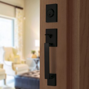 8003単一のデッドボルト付きの黒いヘビーデューティーフロントドアエントリハンドルセット、入り口ロックセット