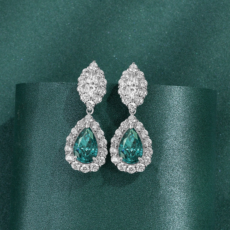 合成Paraiba Ice Cut High Carbon Diamond Studイヤリング