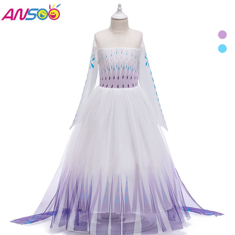 Ansoo Snow Queen 2 Cosplay Girls Dress Summer Casuary Mesh Princess Dress Parters Performancume 4-12歳の子供用ドレス