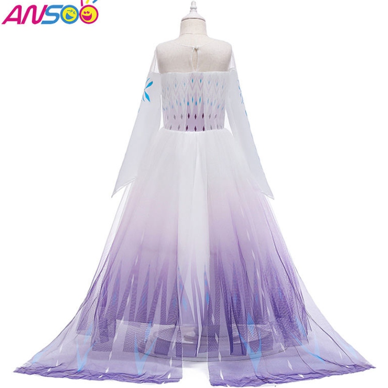 Ansoo Snow Queen 2 Cosplay Girls Dress Summer Casuary Mesh Princess Dress Parters Performancume 4-12歳の子供用ドレス