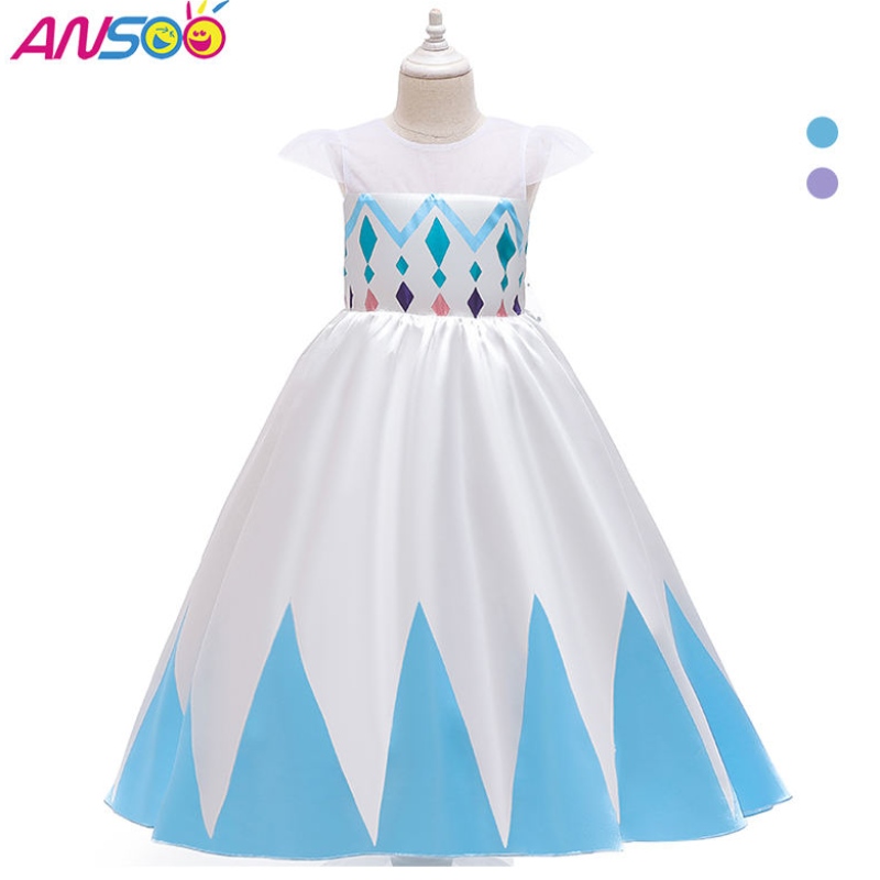 Ansoo New Wholesale Price Cartoon Elsa White Princess for Girls Dresses Halloween Costumes for Girls