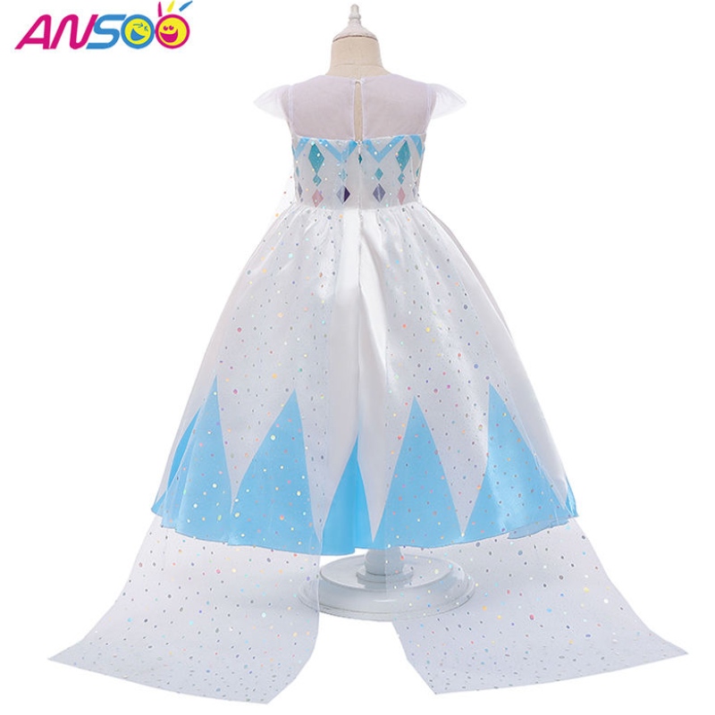 Ansoo New Wholesale Price Cartoon Elsa White Princess for Girls Dresses Halloween Costumes for Girls