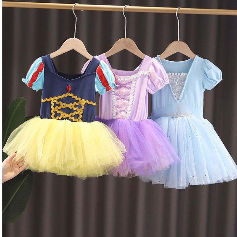 子供エルサ・アンナ・ラプンツェル・白雪姫ドレスプリンセスコスチュームキッズキッズガールパフォーマンスダンスレオタードバレエベビーガールドレス