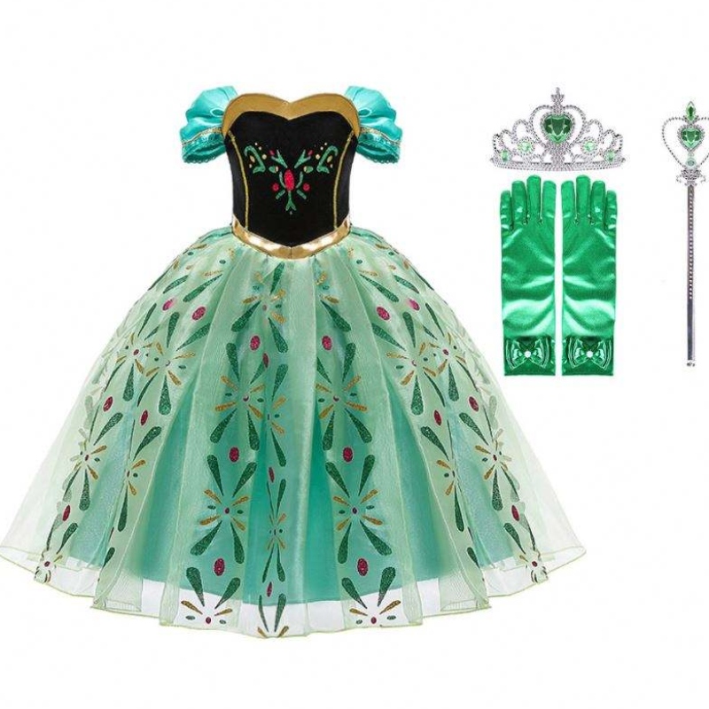 女の子のためのアンナドレス雪だるまクイーンプリンセスコスチュームキッズハロウィーン服子供誕生日カーニバルファンシードレスとかつら