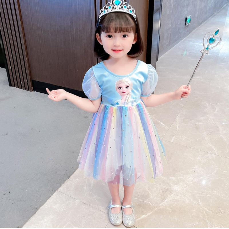 エルザプリンセスドレスティーンエイジャー春と秋の服の子供たちの誕生日パーティーガールコスプレコスチュームドレス